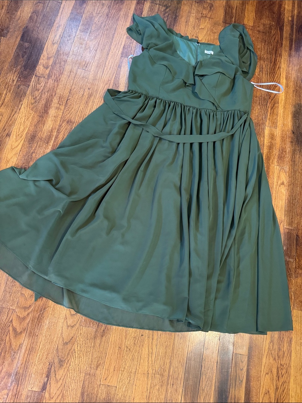 Olive Green Ruffle Chiffon Wedding Bridesmaid Dress